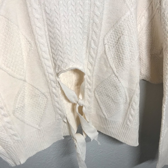 LAST 1! Cream Double Tie Up Back Cable Sweater - Picture 7 of 9